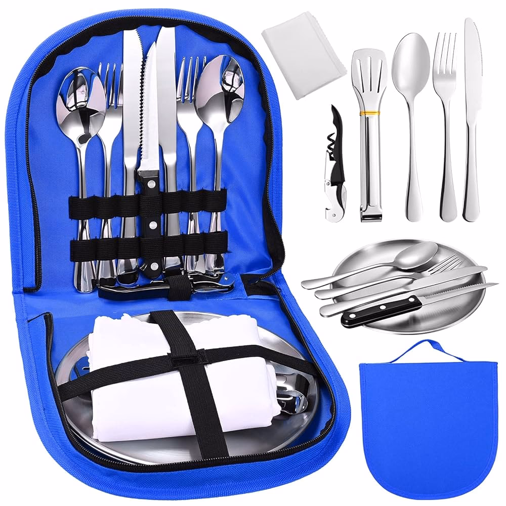 ¿Qué contiene el set de cubiertos de camping?