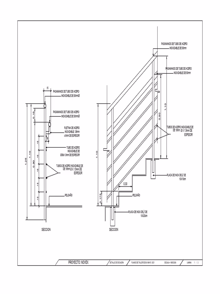 ¿Cuántos apoyos de vidrio se deben colocar en barandas de escalera?