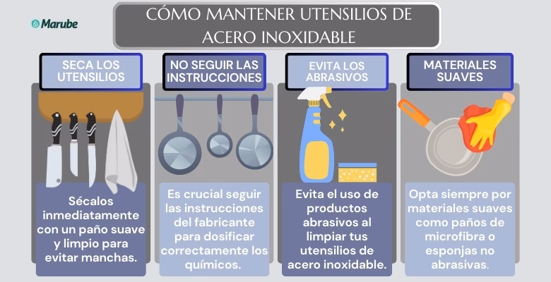 ¿Cómo limpiar los utensilios de cocina de acero inoxidable?
