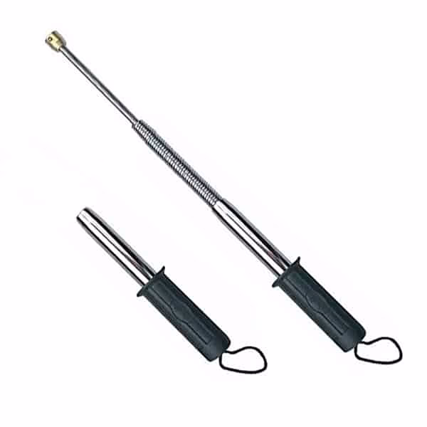 ¿Cuál es la longitud de un bastón de acero?